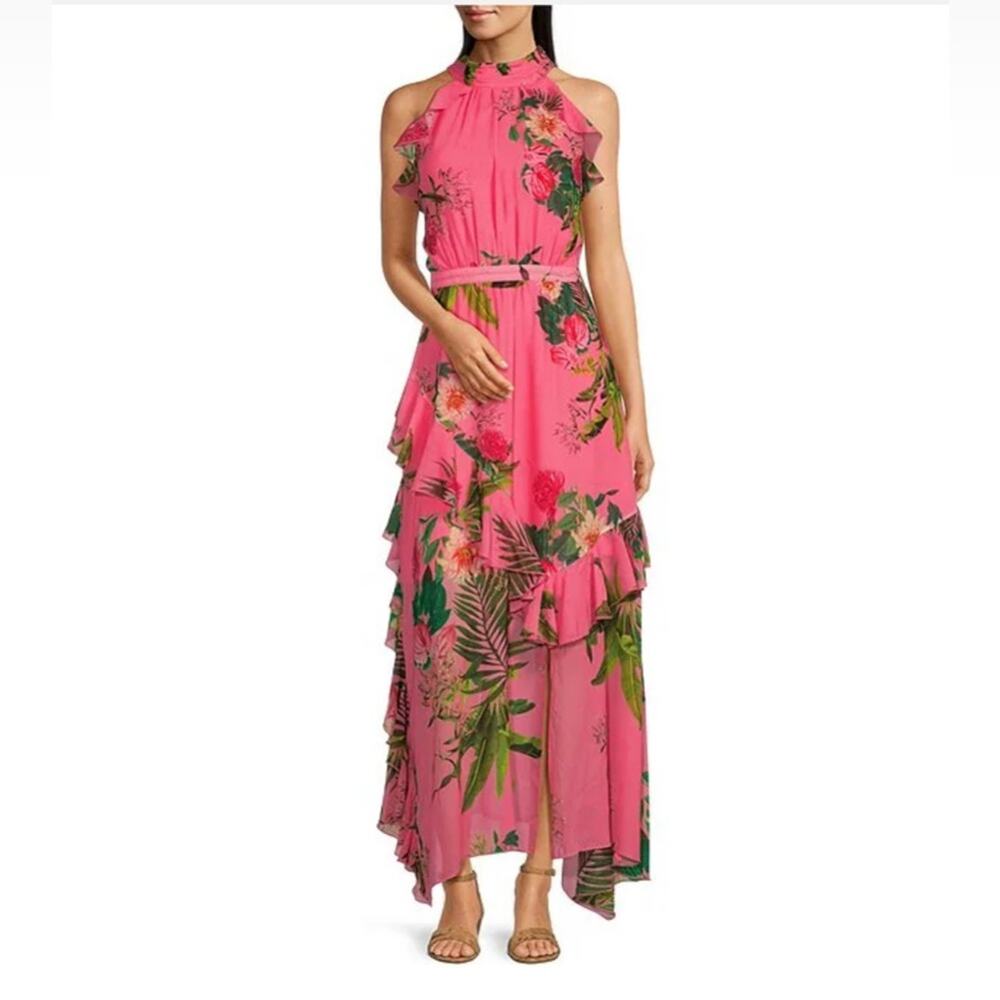 Alex Marie Fiona Halter Neck Tie Back Floral Chiffon A-Line Maxi Dress 4